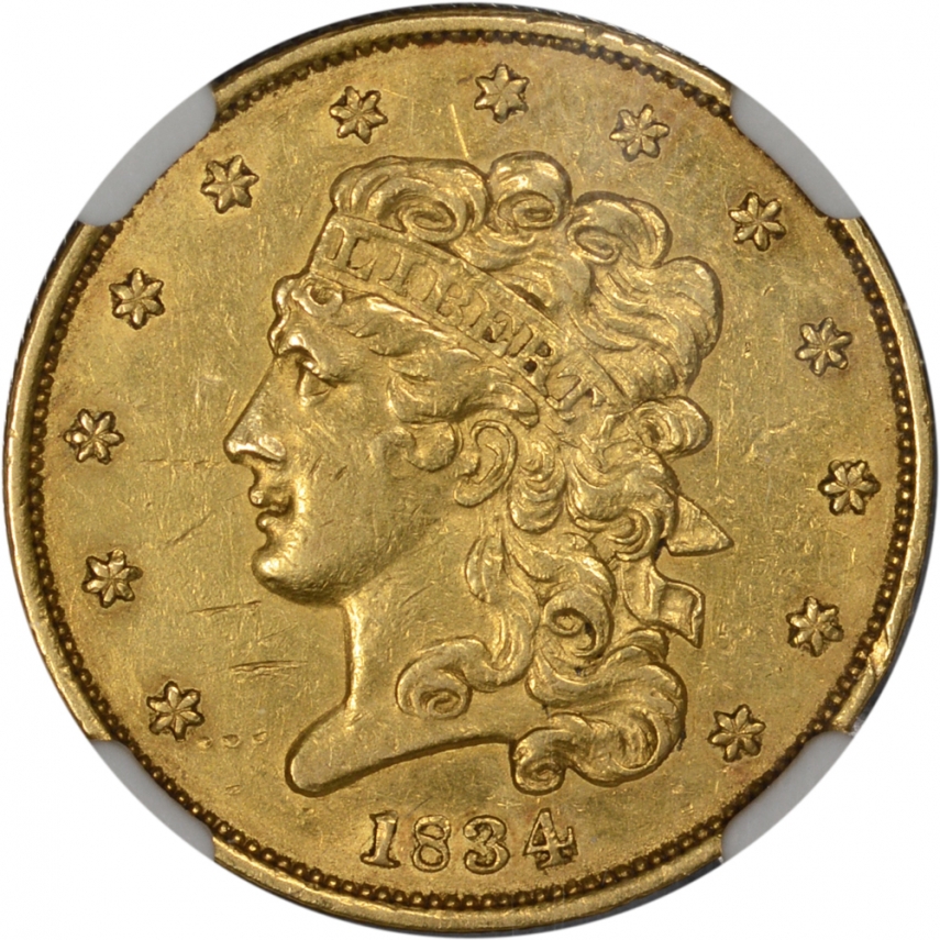$5.00 1834 Crosslet 4 Gold Classic Half Eagle $5 - NGC AU Details