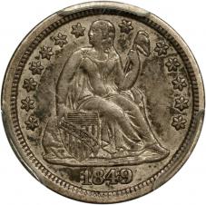 $0.10 1849 Seated Liberty Dime 10c - PCGS AU50