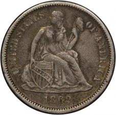 $0.10 1862-S Seated Liberty Dime 10c - XF