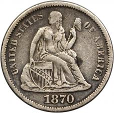 $0.10 1870-S Seated Liberty Dime 10c - Raw VF
