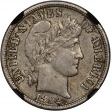 $0.10 1892-S Barber 10c Dime - NGC XF45