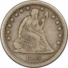 $0.25 1865-S Seated Quarter 25c - Raw VF