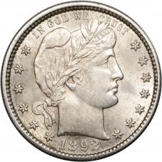 $0.25 1892-S Barber Quarter 25c - Choice Mint State