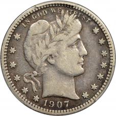 $0.25 1907-S Barber Quarter 25c - PCGS VF20