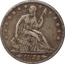$0.50 1855 Arrows Seated 50c Half Dollar - Very Choice VF