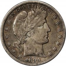 $0.50 1894-O Barber 50c Half Dollar - Raw VF