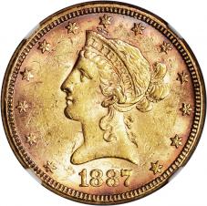 $10.00 1887 Gold $10 Ten Dollar Liberty - NGC MS61