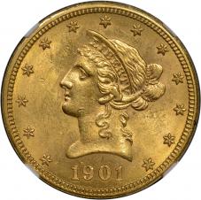 $10.00 1901-O Gold Ten Dollar $10 Eagle - NGC MS62