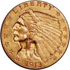 $2.50 1913 $2 1/2 Gold Quarter Eagle - Nearly Choice BU