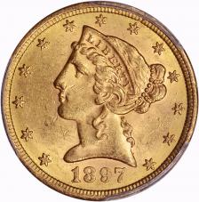 $5.00 1897-S Gold Half Eagle $5 - PCGS MS62