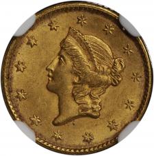 Error $1.00 Gold 1851 TY 1 Dollar Rotated 30 Degrees - NGC MS63 PQ