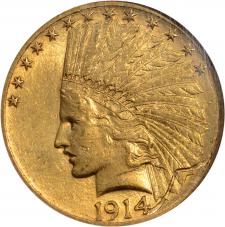 Error $10.00 1914 Ten Dollar Indian Gold Eagle Struck Through - NGC AU58