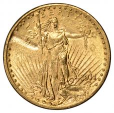 Error $20.00 1911-D Gold Saint Gaudens Double Eagle Struck Thru - Raw AU / BU